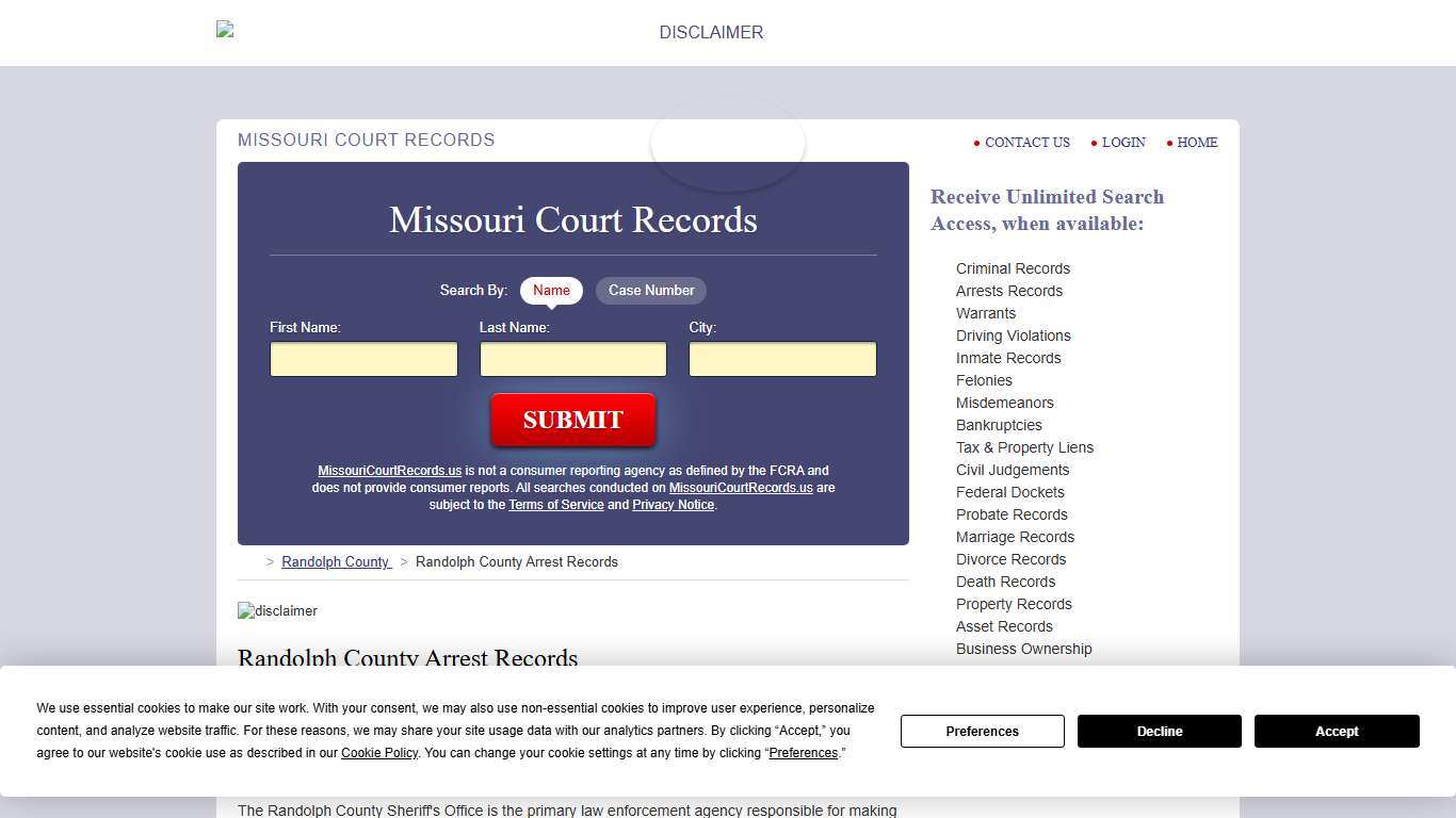 Randolph County Arrest Records | MissouriCourtRecords.us