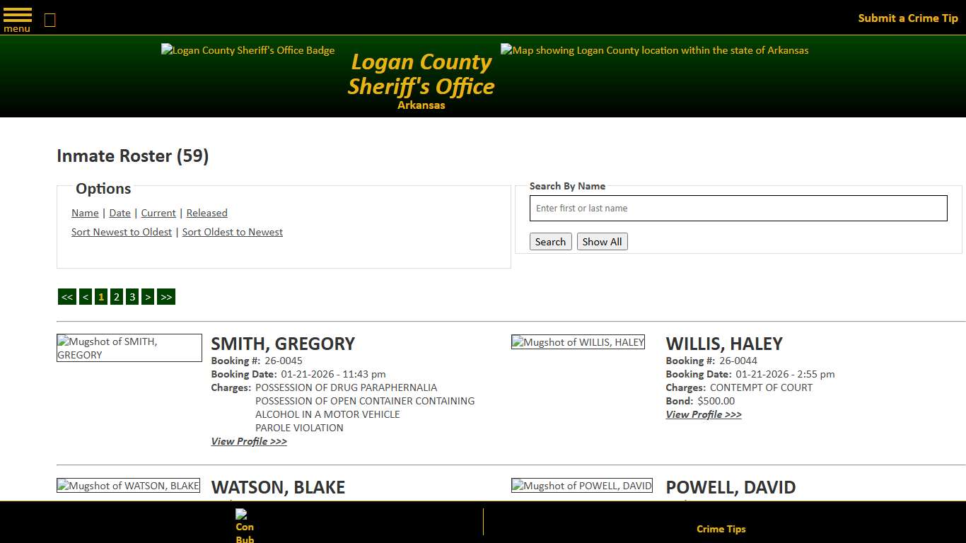 Inmate Roster - Current Inmates Booking Date Descending - Logan County Sheriff's Office, Arkansas