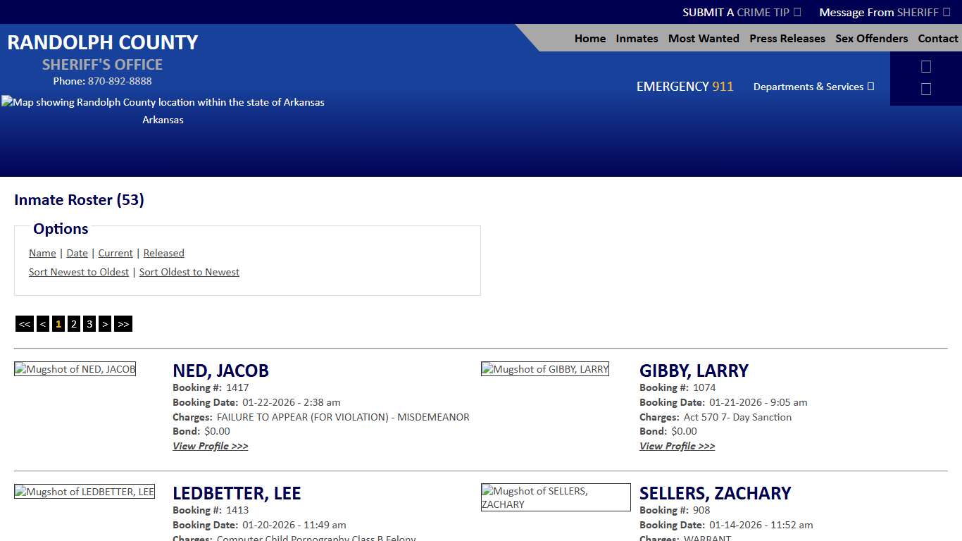 Inmate Roster - Current Inmates Booking Date Descending - Randolph County Sheriff AR